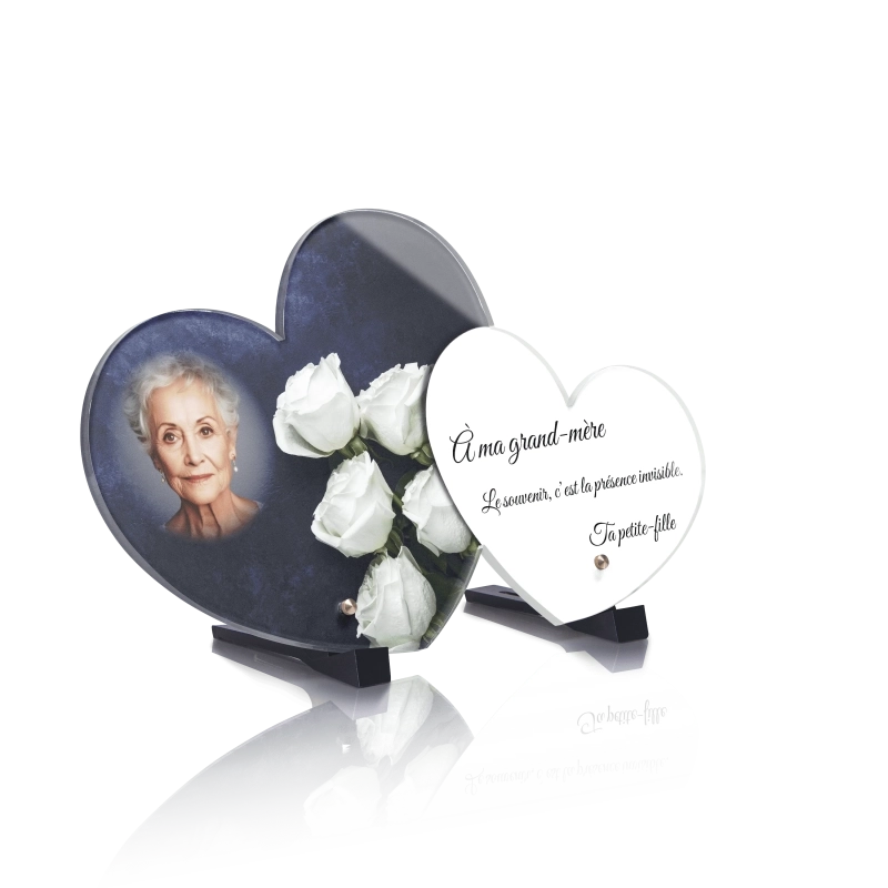 Plaque Funéraire Double Coeur Rose Blanche Marbre Plaque Funéraire Double Coeur Rose Blanche Marbre
