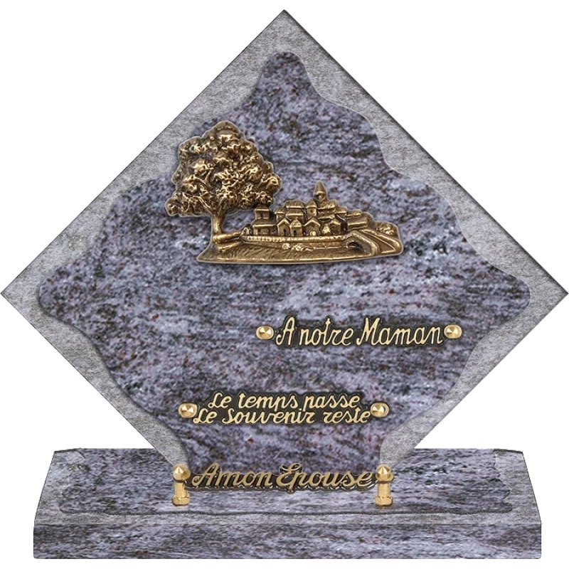 Plaque Funéraire Granit Losange Arbre Village 28x28 cm (moyen)