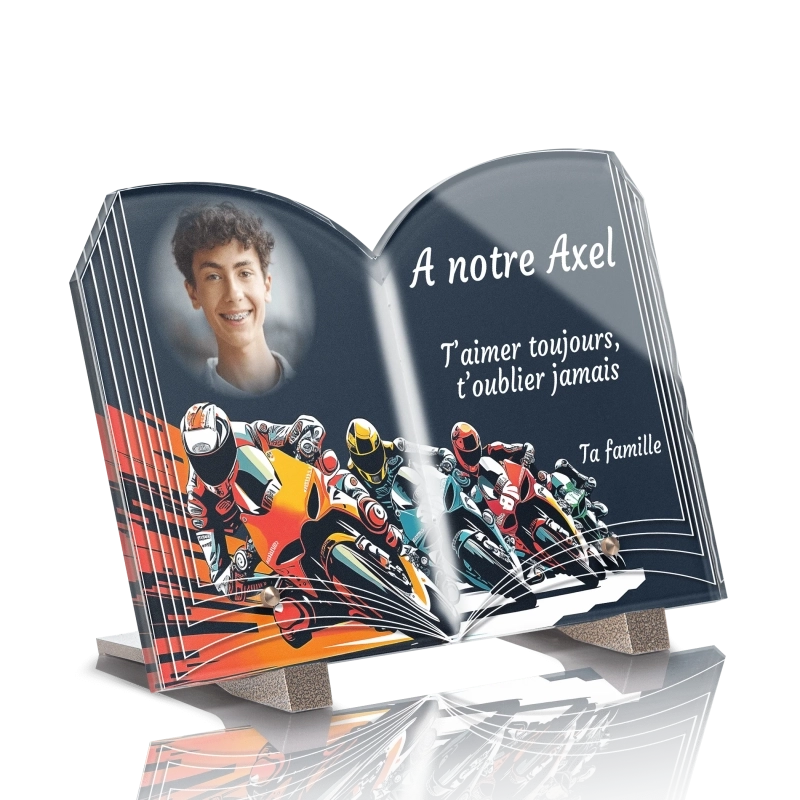 Plaque Funéraire Livre Moto Circuit Piste