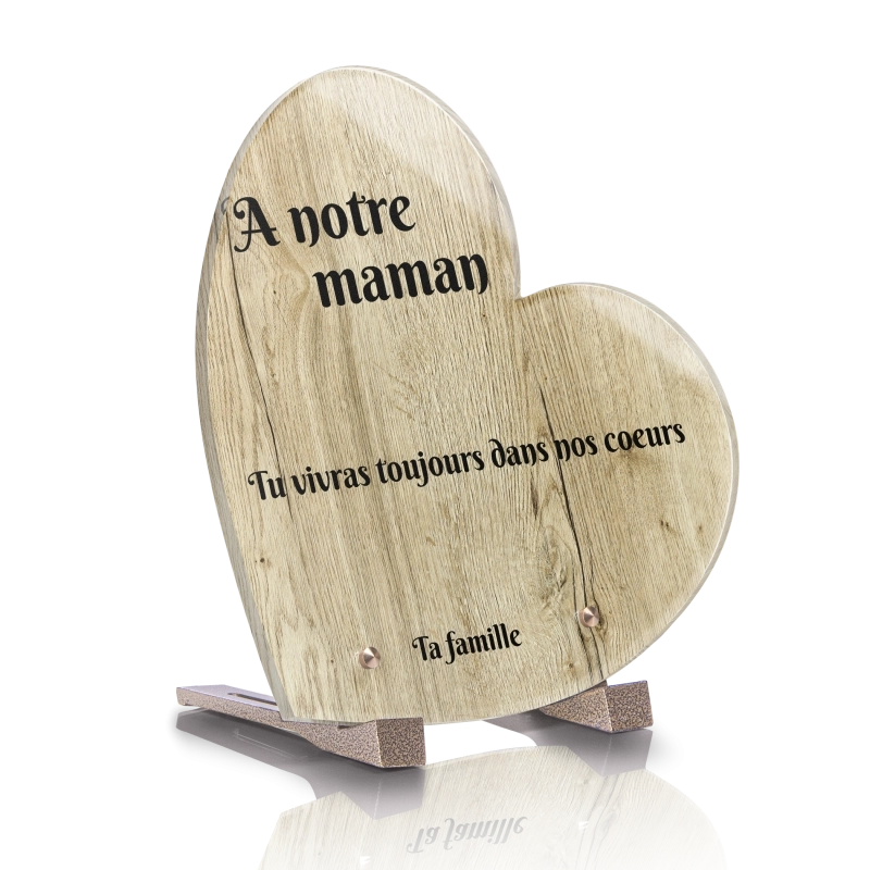 Plaque Funéraire Coeur effet Bois Chêne Plaque Funéraire Coeur effet Bois Chêne