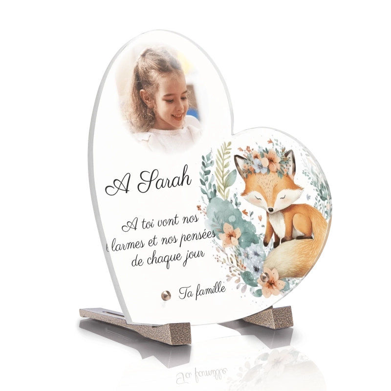 Plaque Funéraire Coeur Enfant Renard Aquarelle