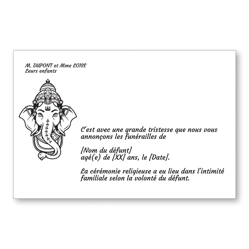 Faire Part de Décès Religion Hindouisme Ganesh 2