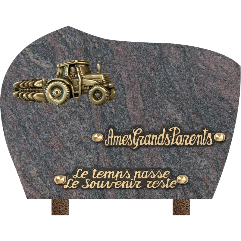 Plaque funéraire granit Nuage Tracteur 25x18cm (moyen)