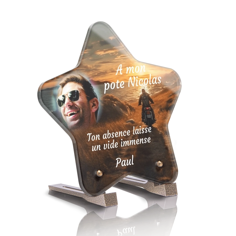 Plaque Funéraire Etoile Moto Couché de Soleil Plaque Funéraire Etoile Moto Couché de Soleil