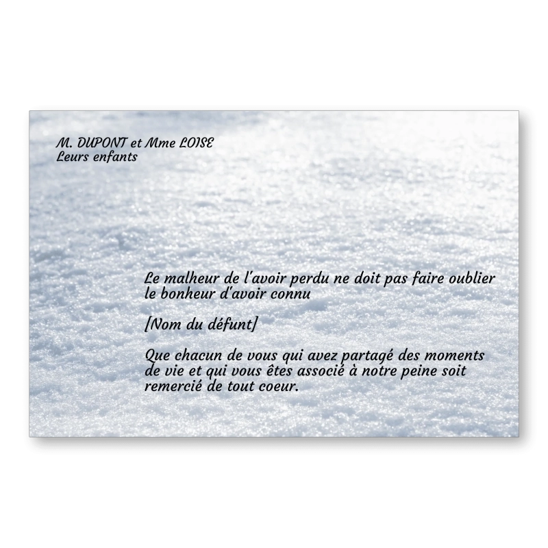 Carte de Remerciement Décès Neige Carte de Remerciement Décès Neige