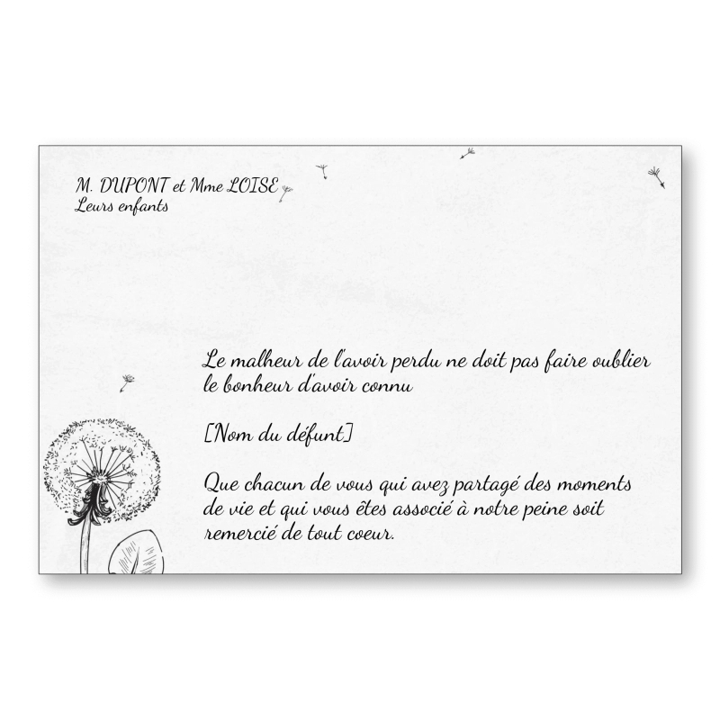 Carte de Remerciement Décès Fusain Fleurs Pissenlit Carte de Remerciement Décès Fusain Fleurs Pissenlit