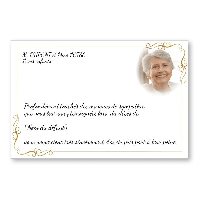 Carte de Remerciement Décès Cadre Doré Carte de Remerciement Décès Cadre Doré