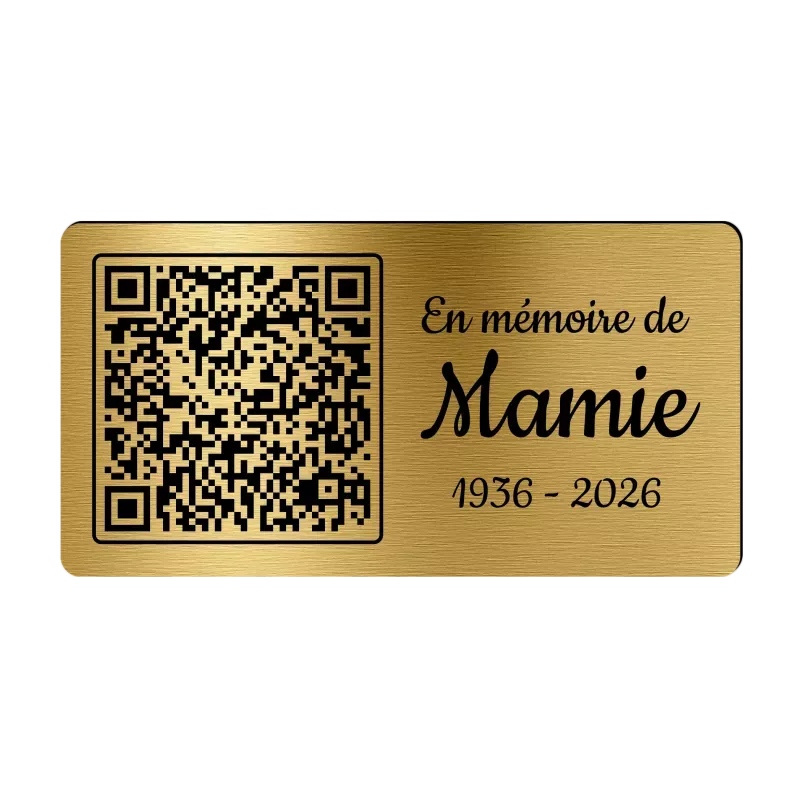 Plaque funéraire QR Code gravée horizontale – Mémorial numérique personnalisé