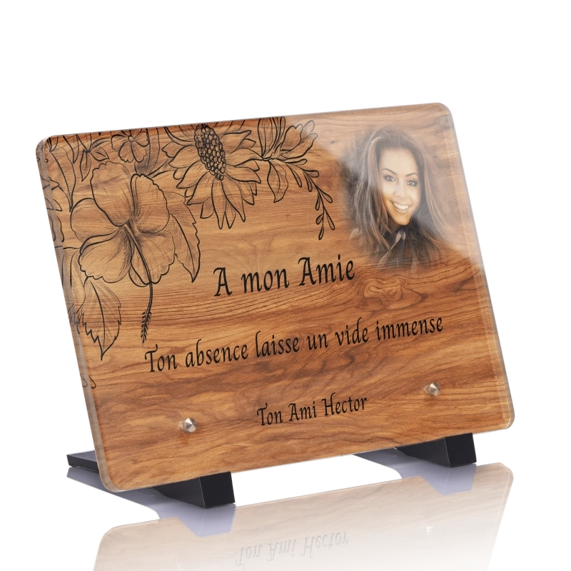 Plaque Funéraire Bois Chêne Fleurs Plaque Funéraire Bois Chêne Fleurs