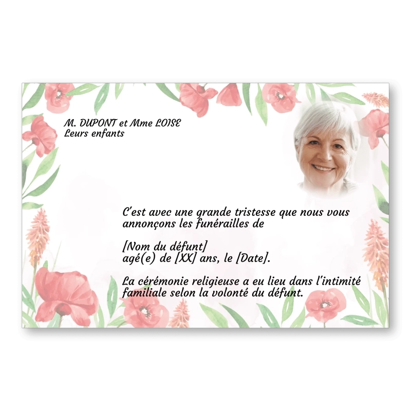 Faire Part de Décès Aquarelle Coquelicot Faire Part de Décès Aquarelle Coquelicot