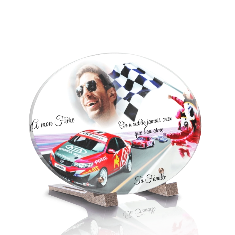 Plaque Tombale Voiture de course rouge Ovale