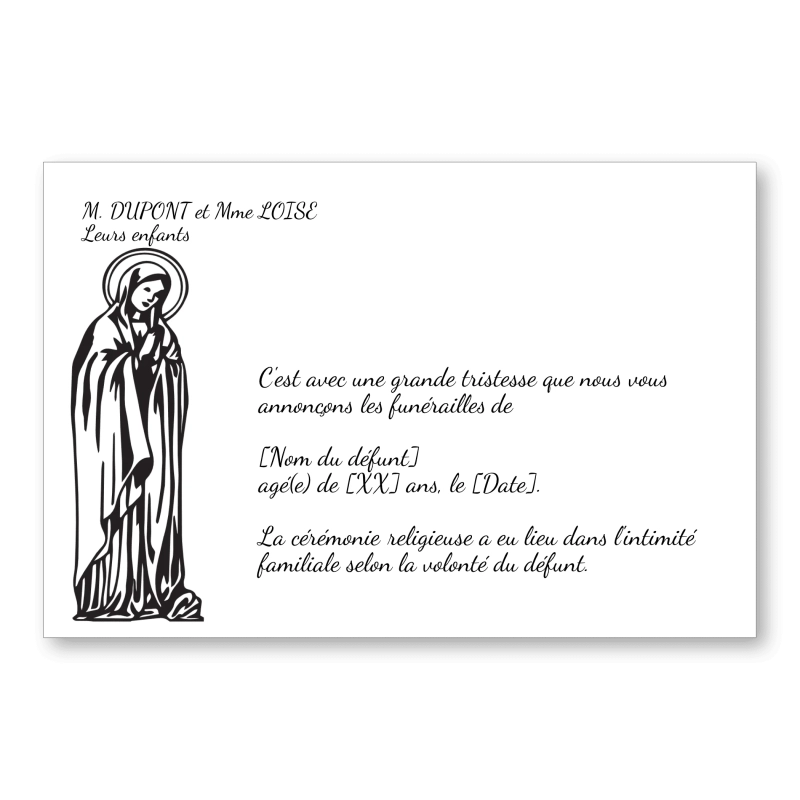 Faire part de Décès Vierge Marie 2