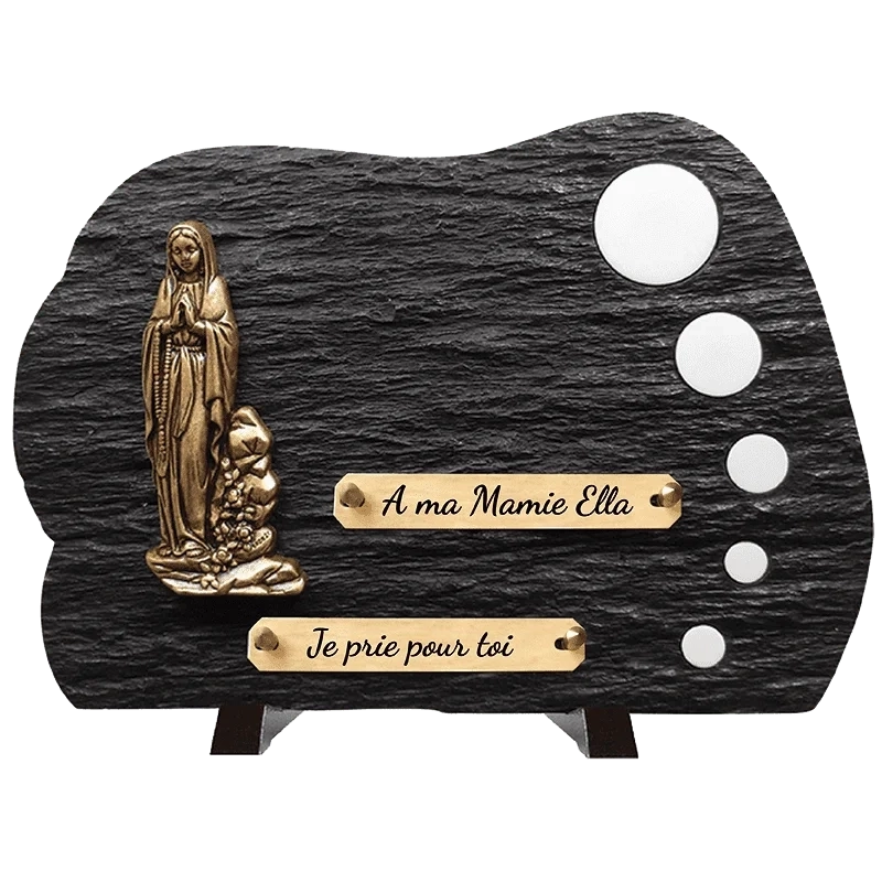 Plaque Funéraire Vierge Marie en Schiste Acrylate
