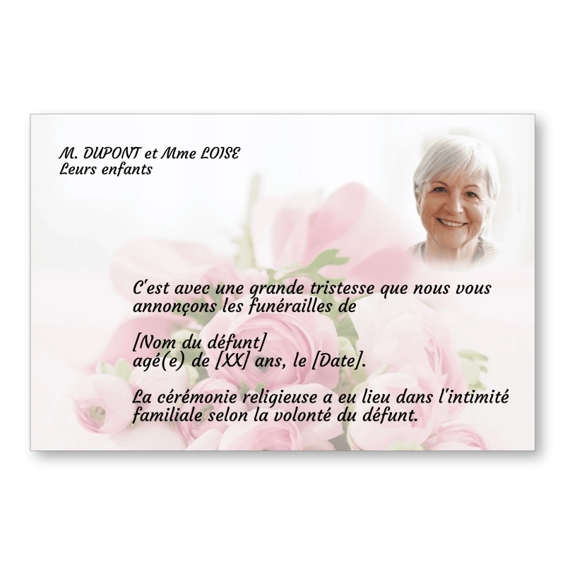 Faire Part de Décès Bouquet de Rose Faire Part de Décès Bouquet de Rose
