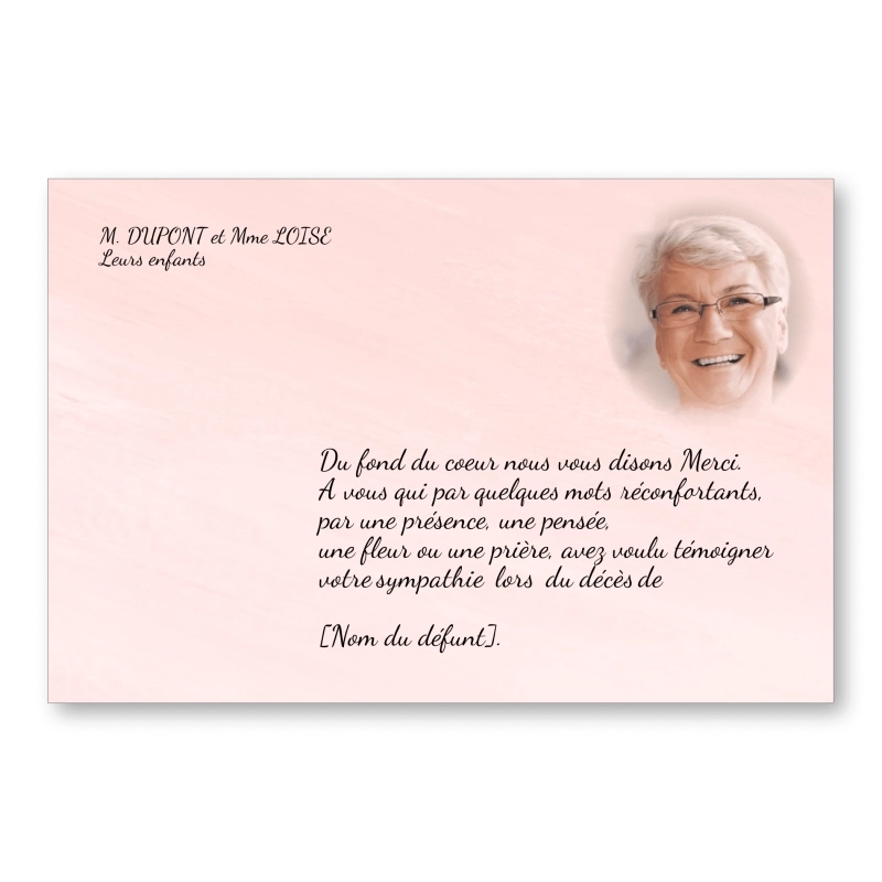 Carte de Remerciement Décès Rose Pastel