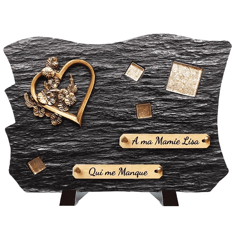 Plaque Funéraire Coeur et Fleurs en Schiste Acrylate Plaque Funéraire Coeur et Fleurs en Schiste Acrylate