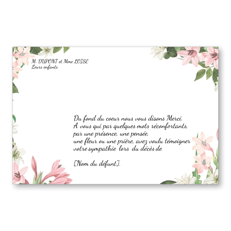 Carte de Remerciement Décès Peinture Aquarelle Fleurs