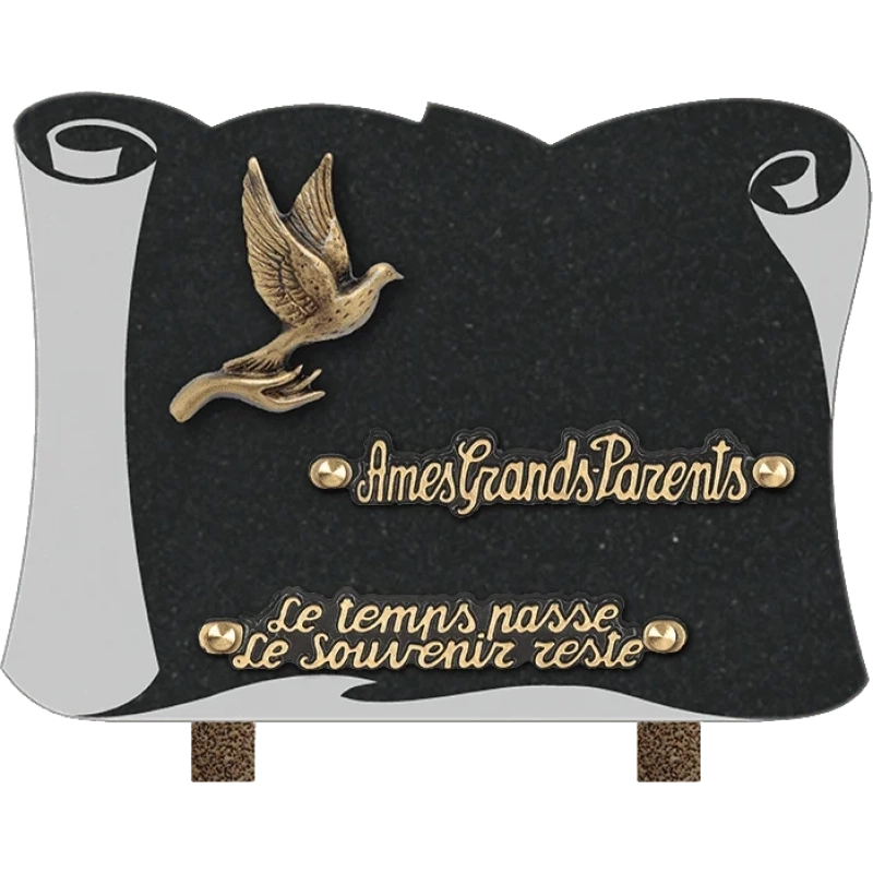 Plaque funéraire granit Colombe Main 25x18cm (moyen)