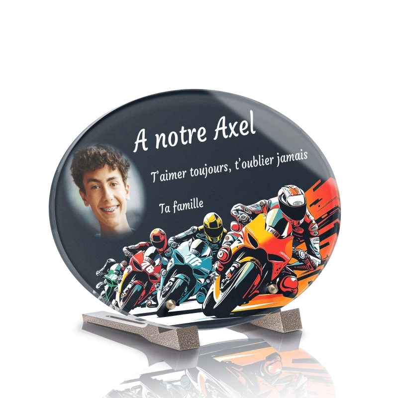 Plaque Funéraire Ovale Moto Circuit Piste