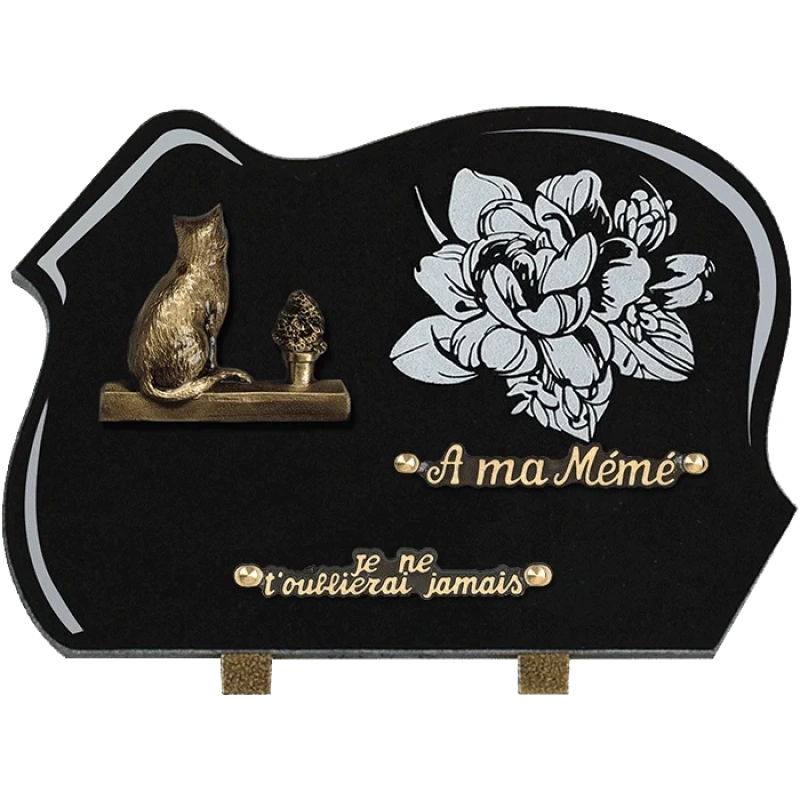 Plaque funéraire granit Forme Chat 35x25cm (grand)