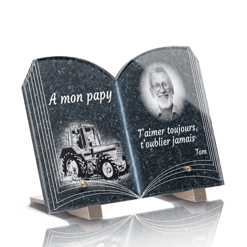 Plaque Funéraire Livre Tracteur Monochrome Plaque Funéraire Livre Tracteur Monochrome