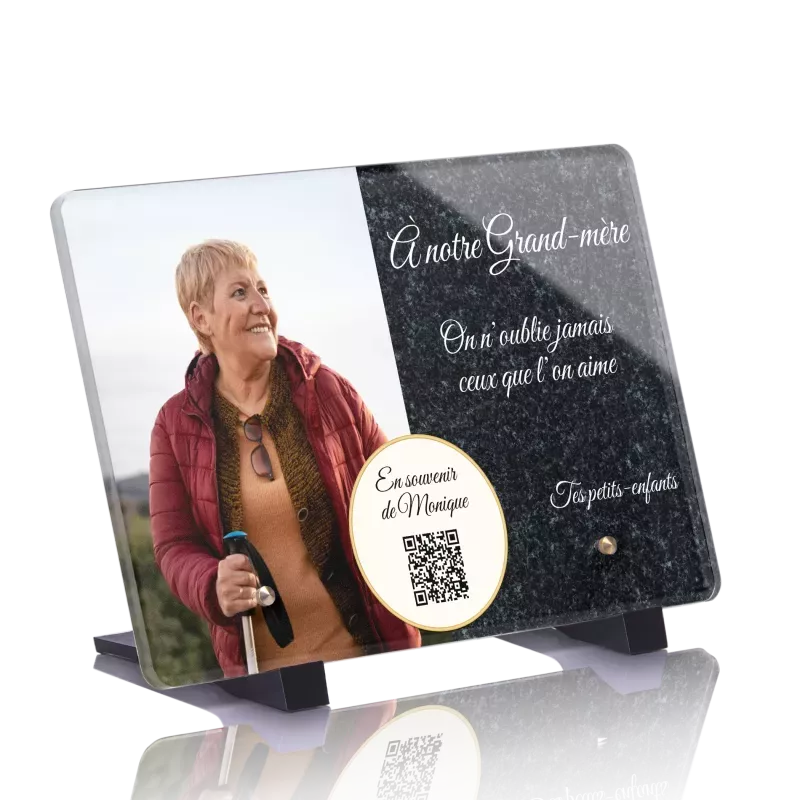 Plaque funéraire QR Code - Portrait Granit