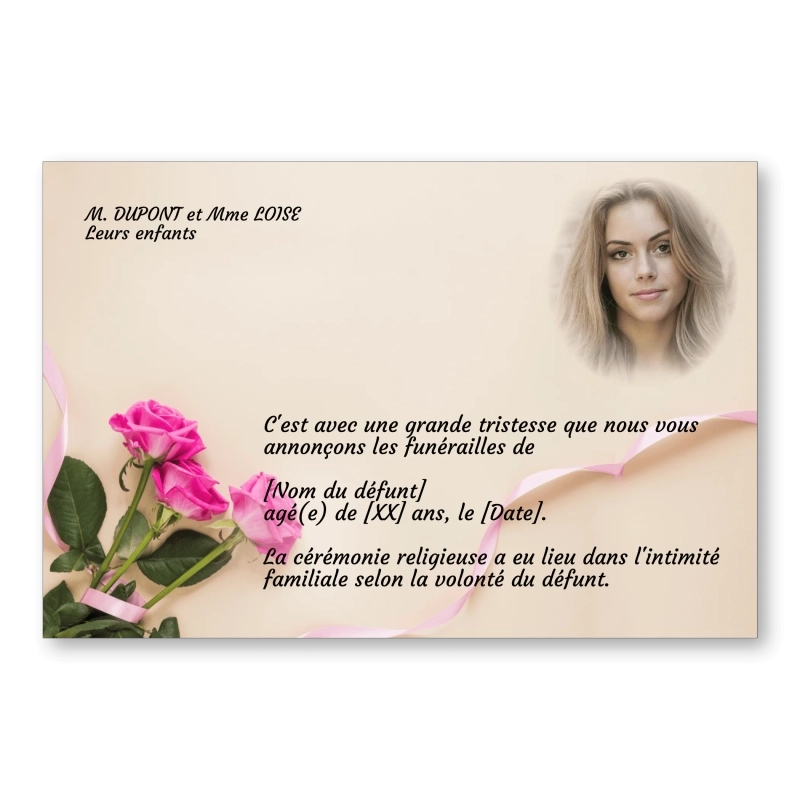 Faire part de Décès Rose Ruban