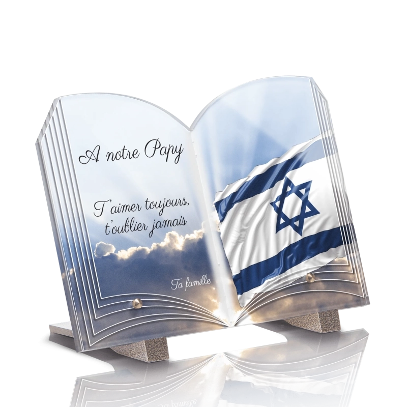 Plaque Funéraire Livre Drapeau Juif Israel