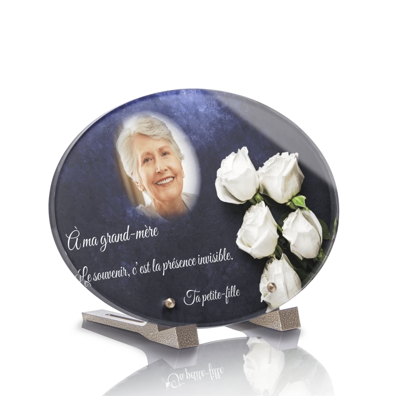 Plaque Funéraire Ovale Rose Blanche Marbre Plaque Funéraire Ovale Rose Blanche Marbre