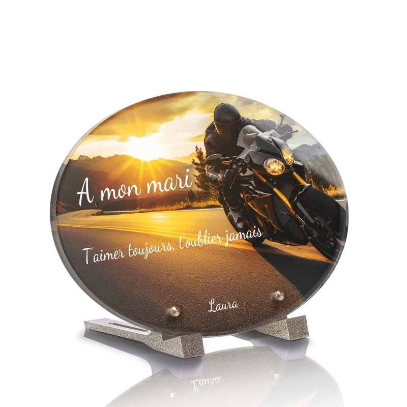 Plaque Funéraire Ovale Moto Motard