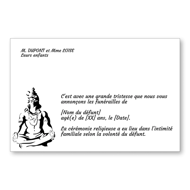 Faire Part de Décès Religion Hindouisme Shiva