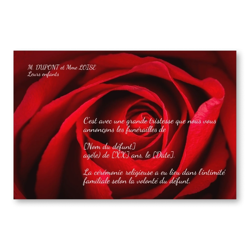 Faire Part de Décès Rose Rouge Amour Faire Part de Décès Rose Rouge Amour