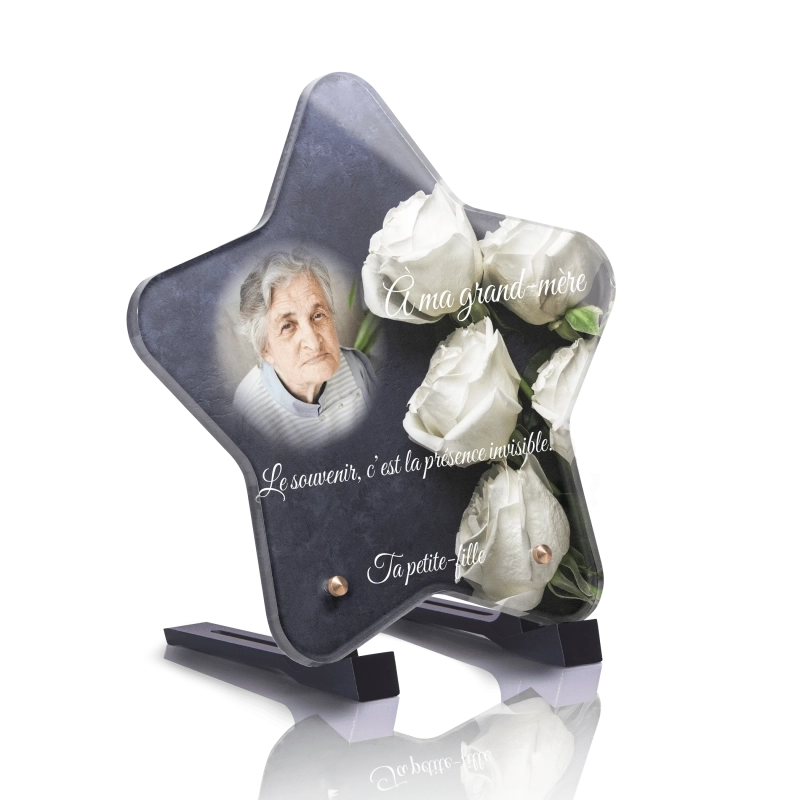 Plaque Funéraire Etoile Rose Blanche Marbre Plaque Funéraire Etoile Rose Blanche Marbre