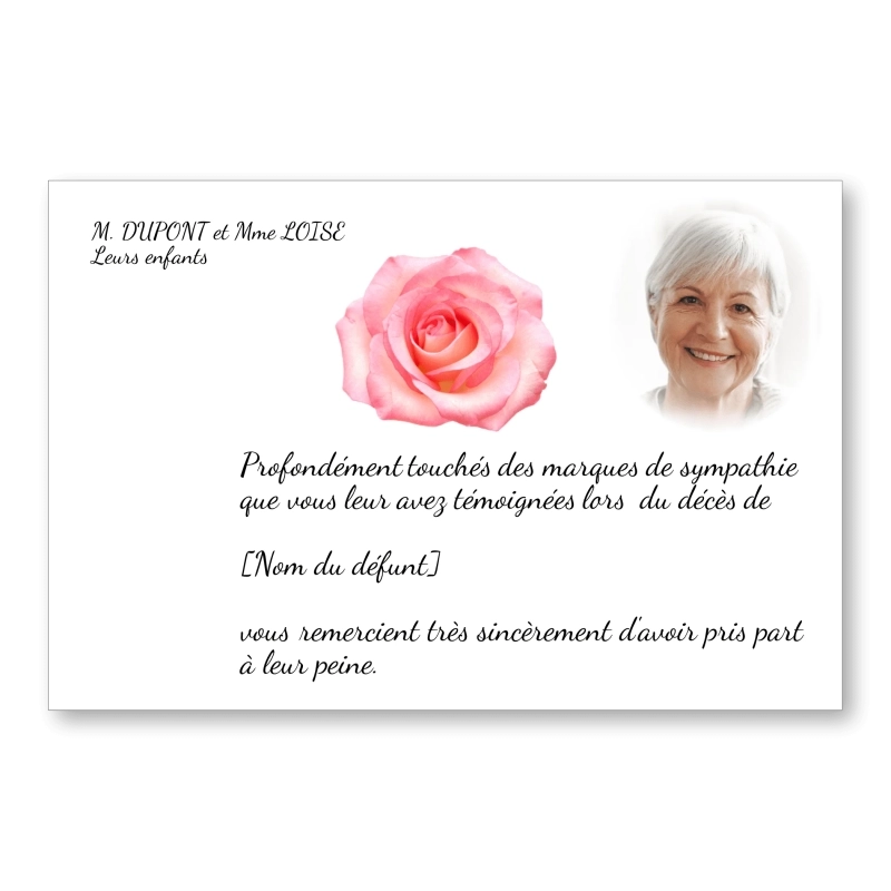 Carte de Remerciement Décès Fleur Rose 2