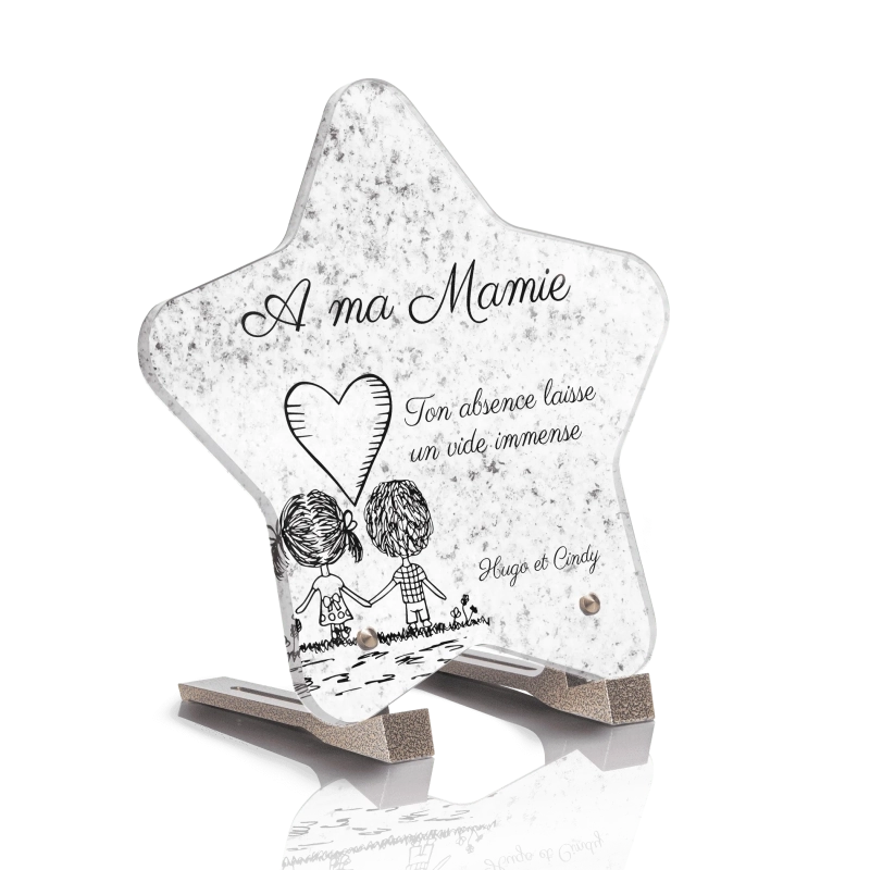 Plaque Funéraire Etoile Coeur Main Monochrome