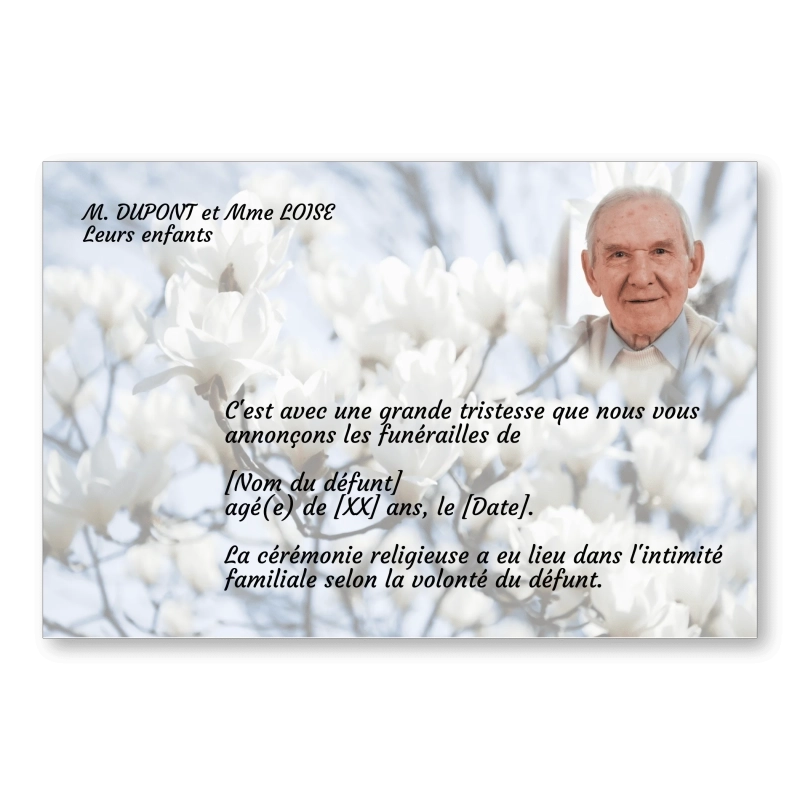 Faire Part de Décès Arbre Fleurs Blanches Faire Part de Décès Arbre Fleurs Blanches