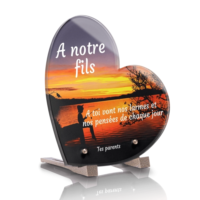 Plaque Funéraire Coeur Pêche Couché de Soleil