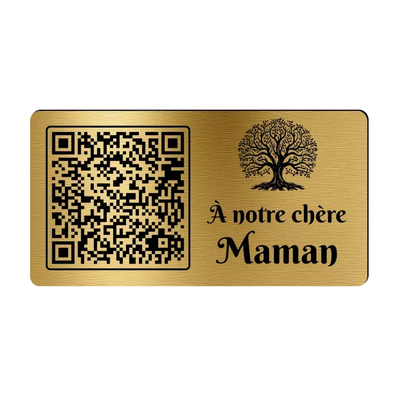 Plaque funéraire QR Code gravée Arbre de vie horizontale - Mémorial numérique personnalisé