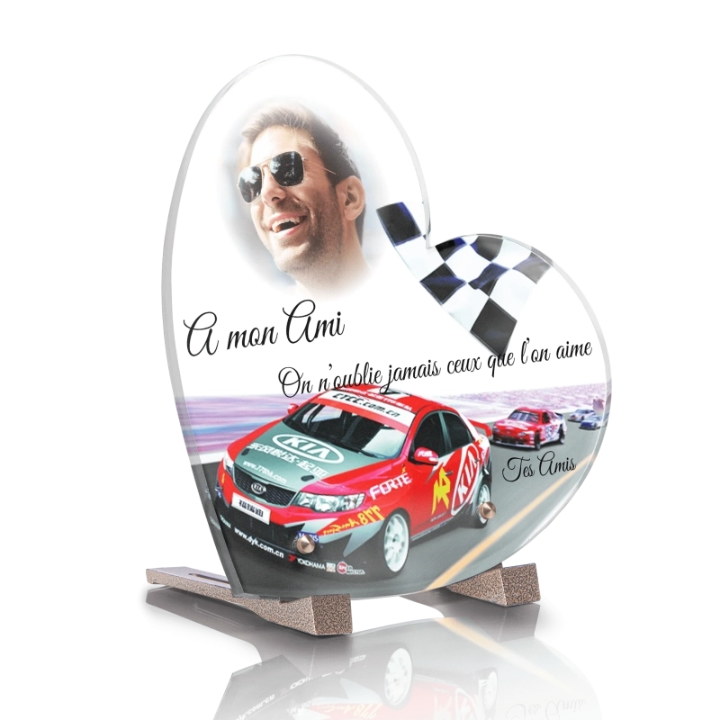 Plaque Tombale Voiture de course rouge Coeur