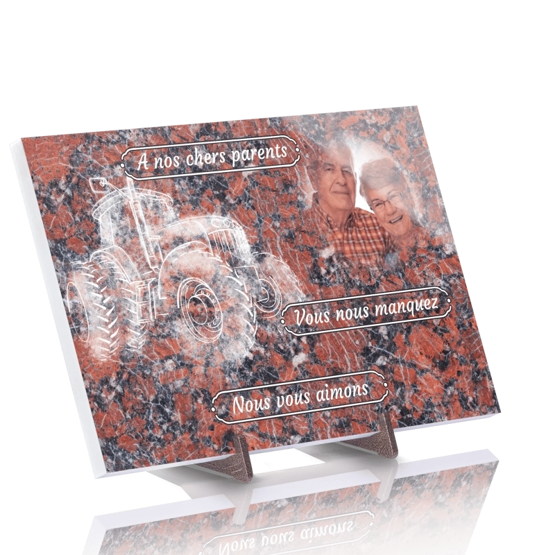 Plaque Funéraire Tracteur effet Granit en Pierre Acrylate Plaque Funéraire Tracteur effet Granit en Pierre Acrylate