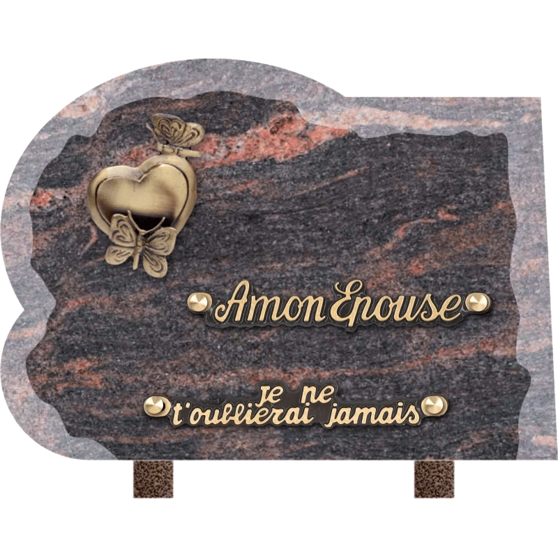 Plaque funéraire granit Nuage Coeur Papillon 25x18cm (moyen)