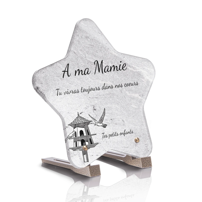 Plaque Funéraire Etoile Oiseaux Monochrome
