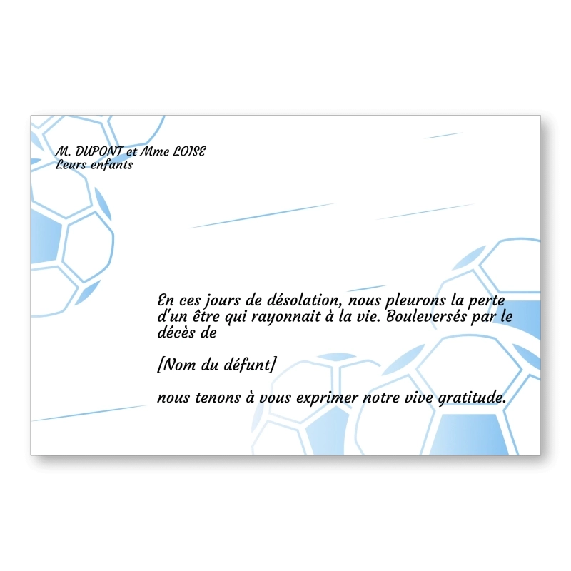 Carte de Remerciement Décès Foot 2