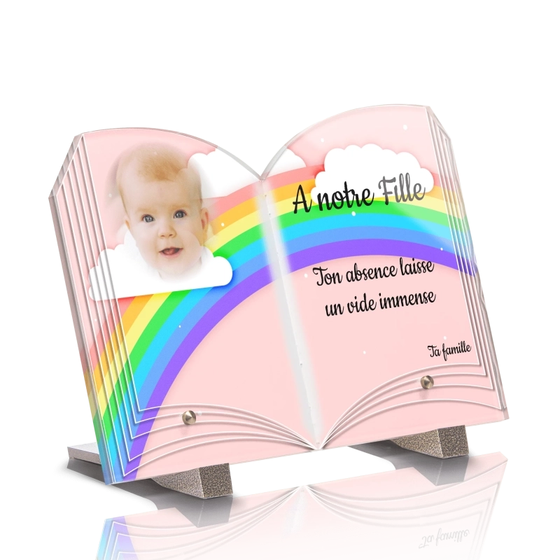 Plaque Funéraire Livre Enfant Arc en Ciel 2