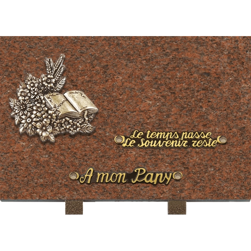 Plaque funéraire granit Fleurs Livre 30x20cm (Standard)