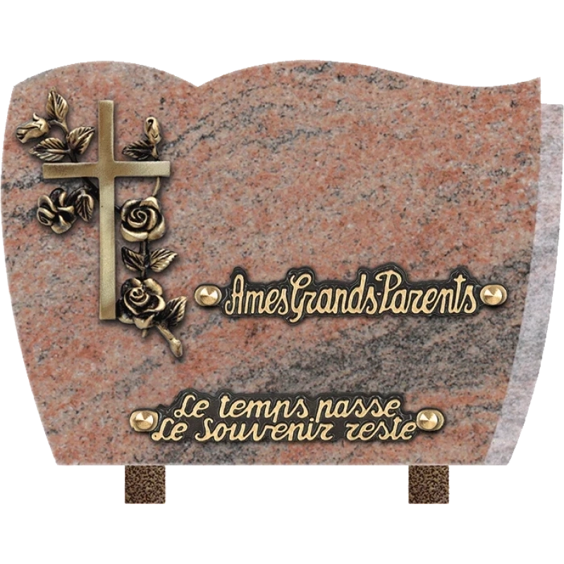 Plaque funéraire granit Nuage Croix Roses 25x18cm (moyen)
