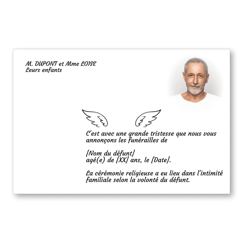 Faire Part de Décès Ailes d'Ange Faire Part de Décès Ailes d'Ange