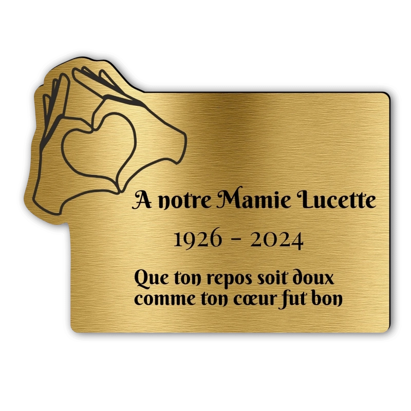 Plaque Funéraire Gravée Forme Coeur mains Plaque Funéraire Gravée Forme Coeur mains