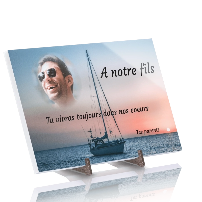 Plaque Funéraire Bateau en Pierre Acrylate