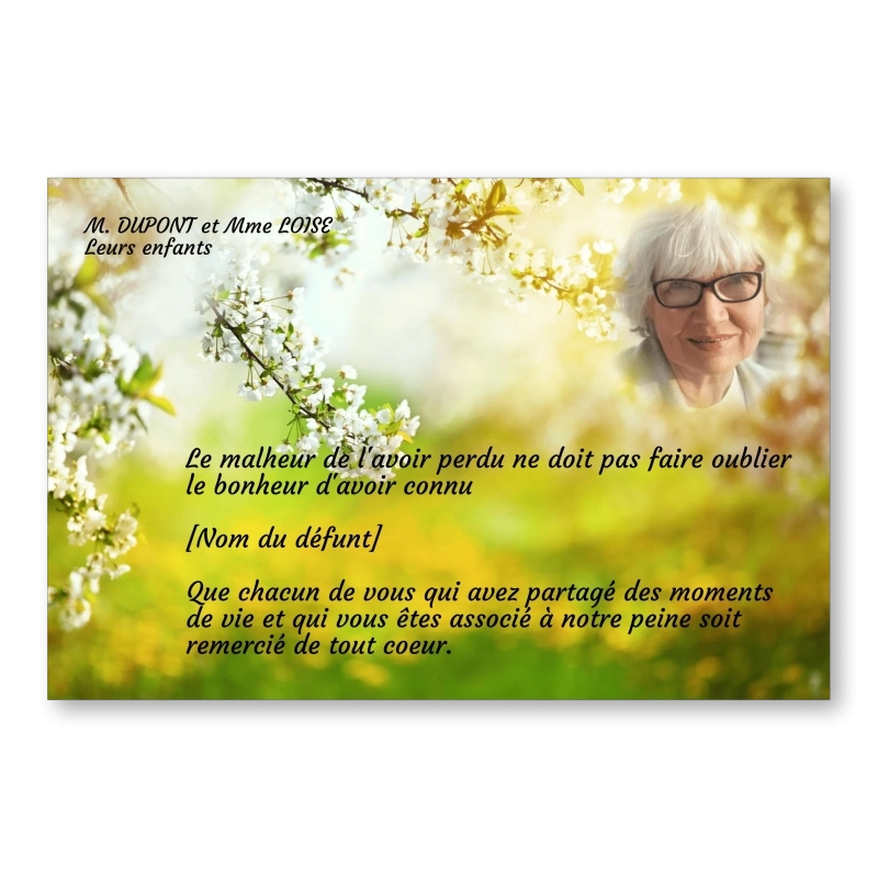 Carte de Remerciement Décès Fleurs Carte de Remerciement Décès Fleurs